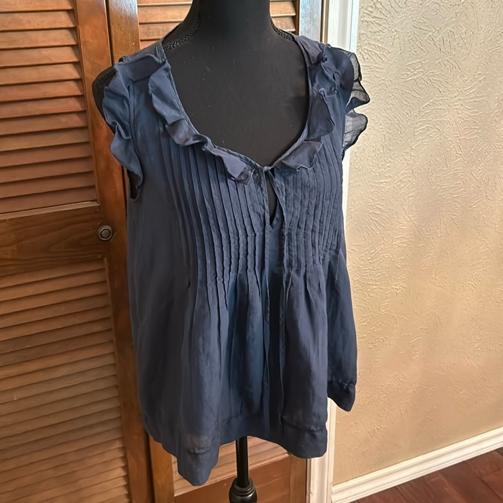 Theory Navy Cotton Sleeveless Blouse